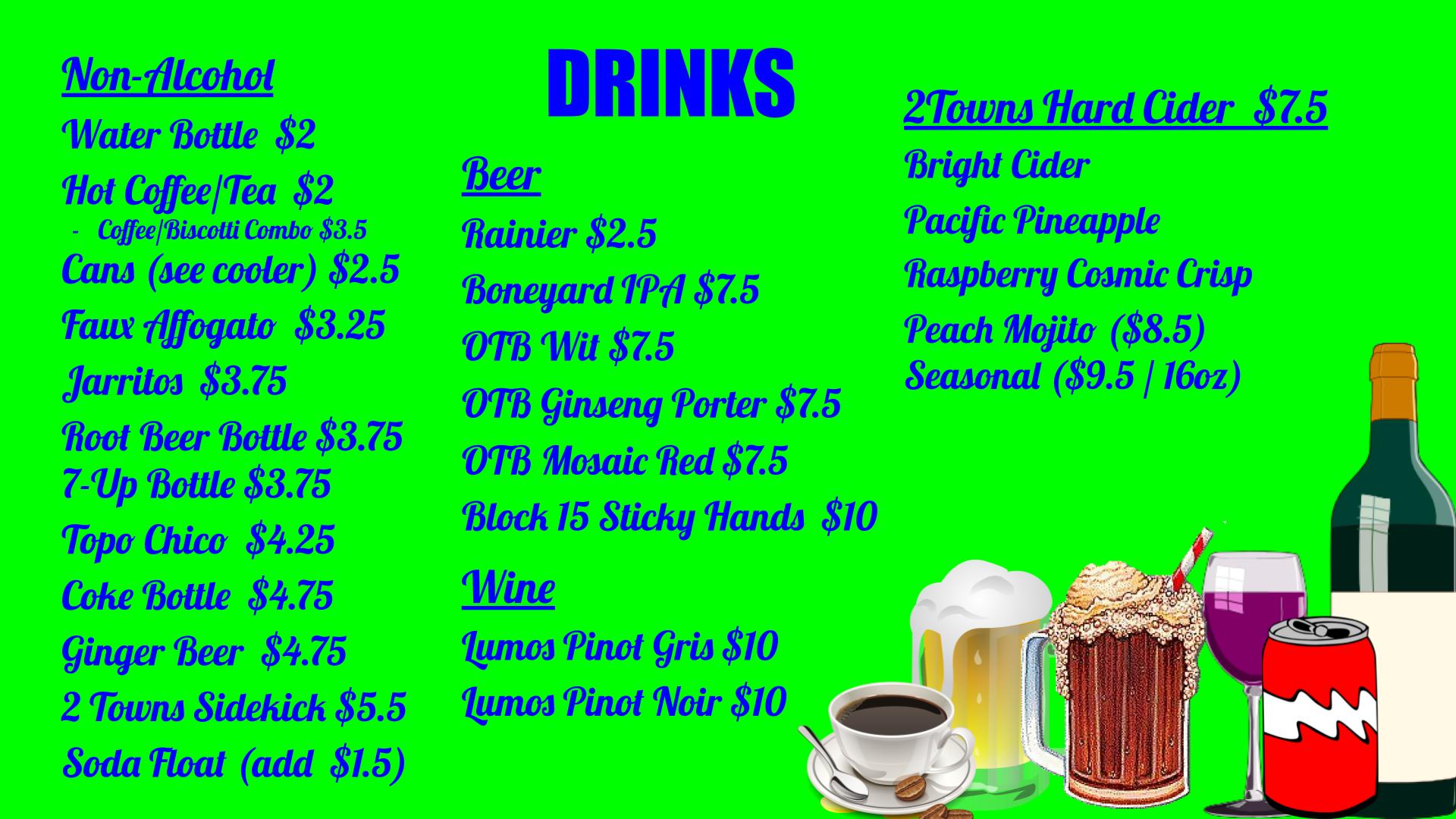 Drinks menu